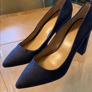 Navy leather pumps, 4inches
